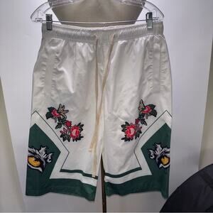 Imperious White and Green Floral Pull On Shorts